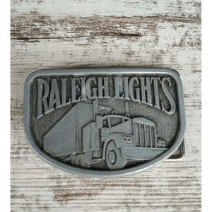 Vintage Metal Raleigh Heights Semi Truck Belt Buckle Truckers Gift